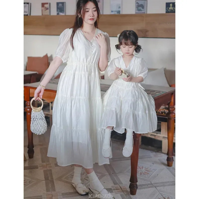 Mommy & Me Matching Dresses – White Green