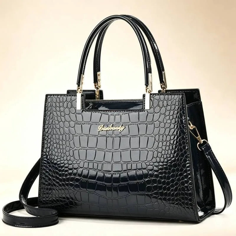 Fall Crocodile Pattern Large for Middle-Aged Women Faionable Briti Sle Leather Capaci Tote Bag Crossbody Handbag