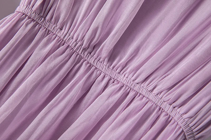 100%Real Silk Elegant Dresses, Women Sleeveless Elastic Waist, Beach Vacation Fairy Dress, 2024 Summer Fall