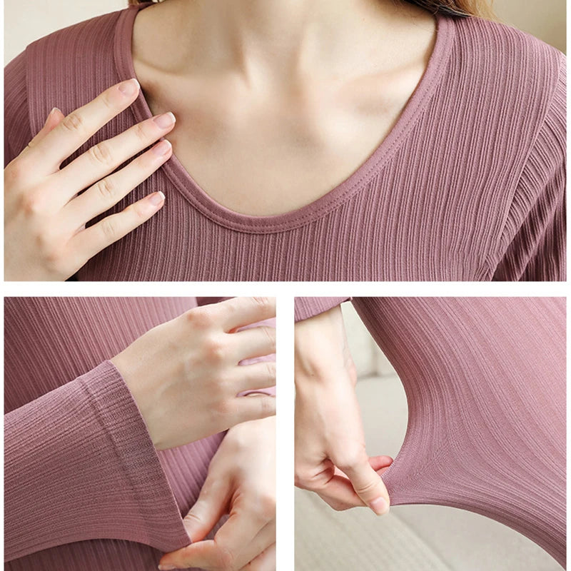 1 Set Warm Thermal Underwear Sexy Ladies Intimates Long Johns Women'S Shaped Sets Female Middle Collar Thermal Shaping Clothes