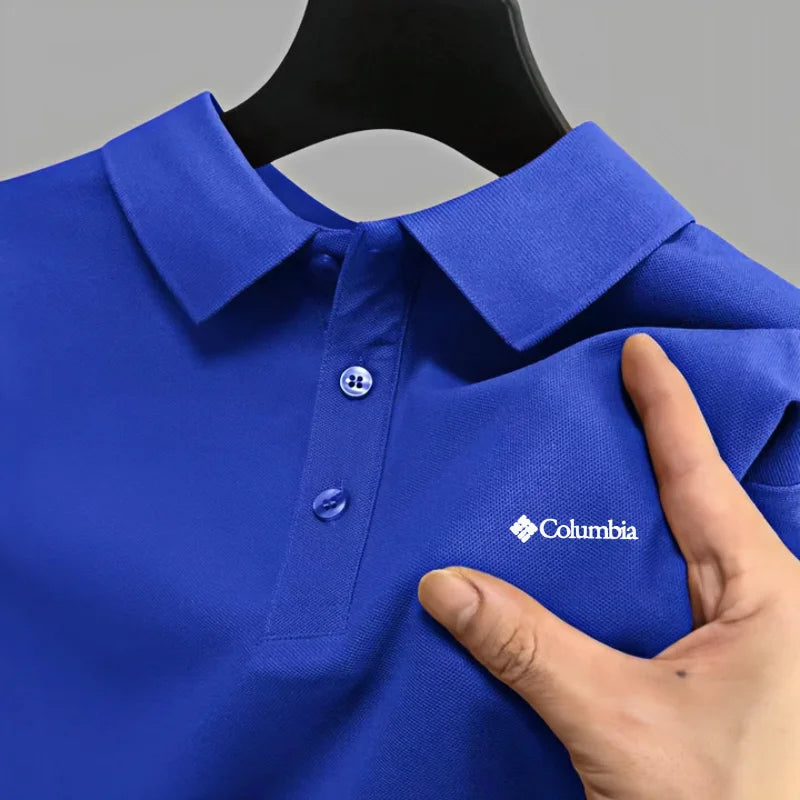 Men's Embroidered Polo Shirt - Short Sleeve Casual Solid Color Top