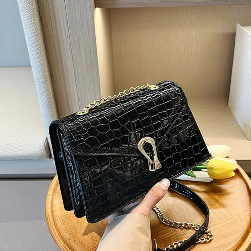 Crocodile Pattern Shoulder Bags For Women Fashion Chains Squre Bag Purse Female Pu Leather Crossbody Handbag Daily Phone Clutch