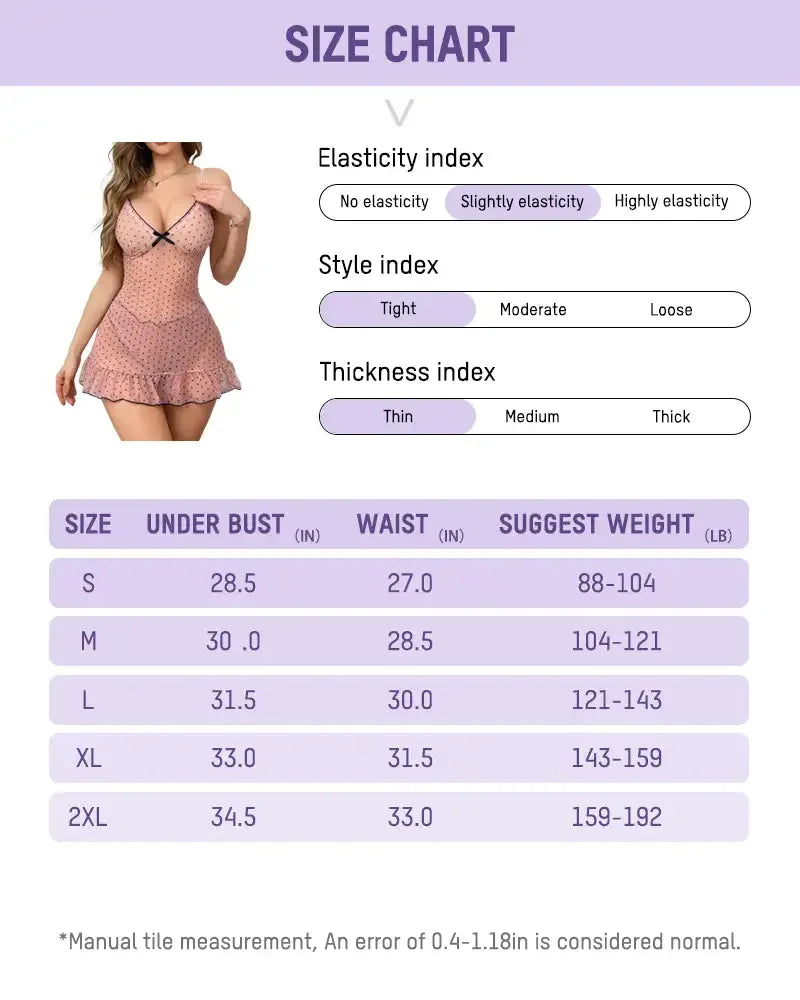 Polka Dot Mesh Babydoll Lingerie Set Strap V Neck Ruffle Hem Bodycon Dress Women's Butterfly Knot Cross Border Sheer Dress