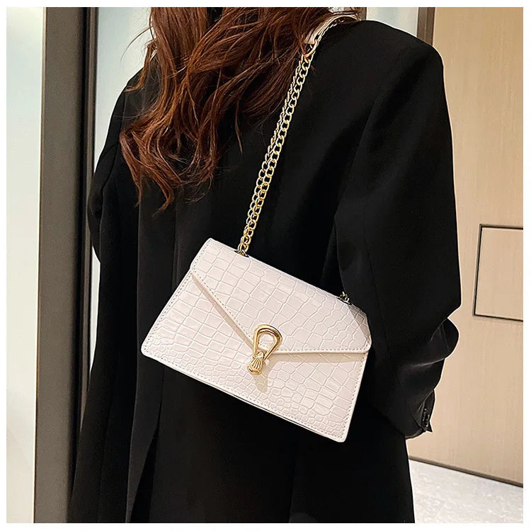 Crocodile Pattern Shoulder Bags For Women Fashion Chains Squre Bag Purse Female Pu Leather Crossbody Handbag Daily Phone Clutch