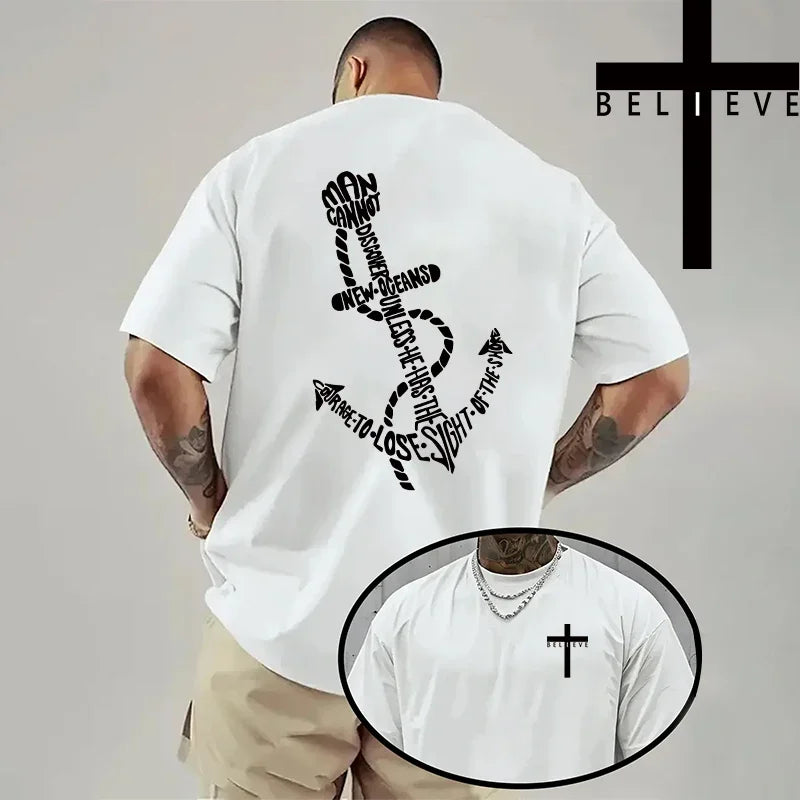 Men's Jesus Cross Print T-Shirt - Casual Short Sleeve Cotton Tee