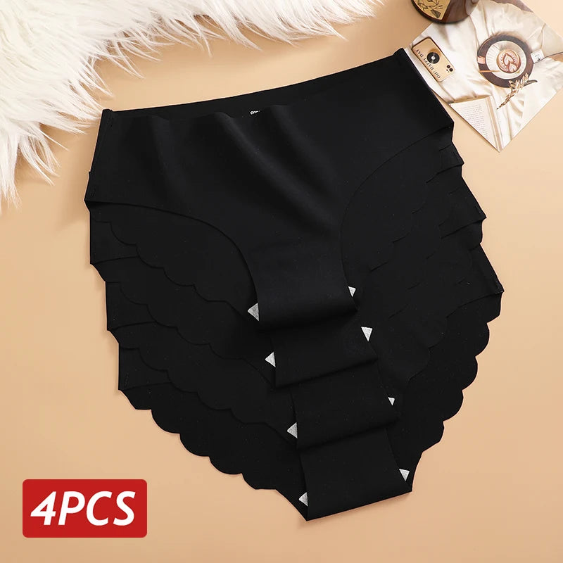 Ice Silk Seamless Panties 4Pcs/Set Women'S'S Briefs Solid Color Elastic Underwear Female Ultra Thin No Trace Wavy Side Panties