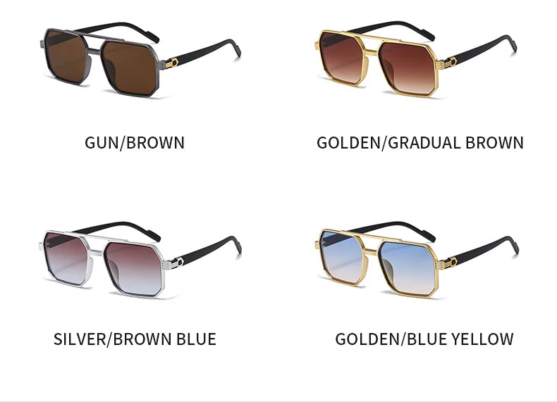 Hiking 3pcs Retro Large Frame Square Anti Light Glasses Classic Double Beam Metal Frame Shades Fashion Men'S Gradient Eyeglasses