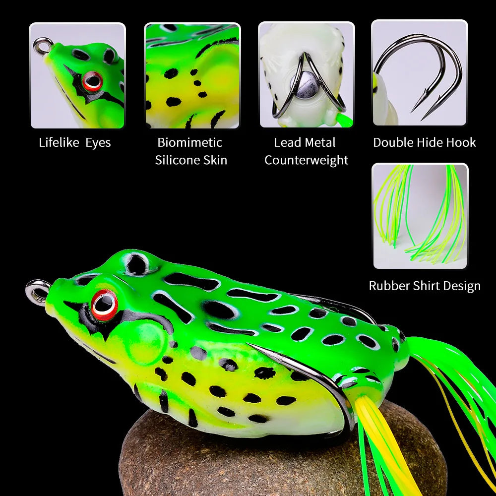 2PCS Soft Silicone Frog Baits, 5G, 8.5G, 13G Plastic Freshwater Fish Baits with Fishhooks, Top Water Rays, Artificial 3D Eyes