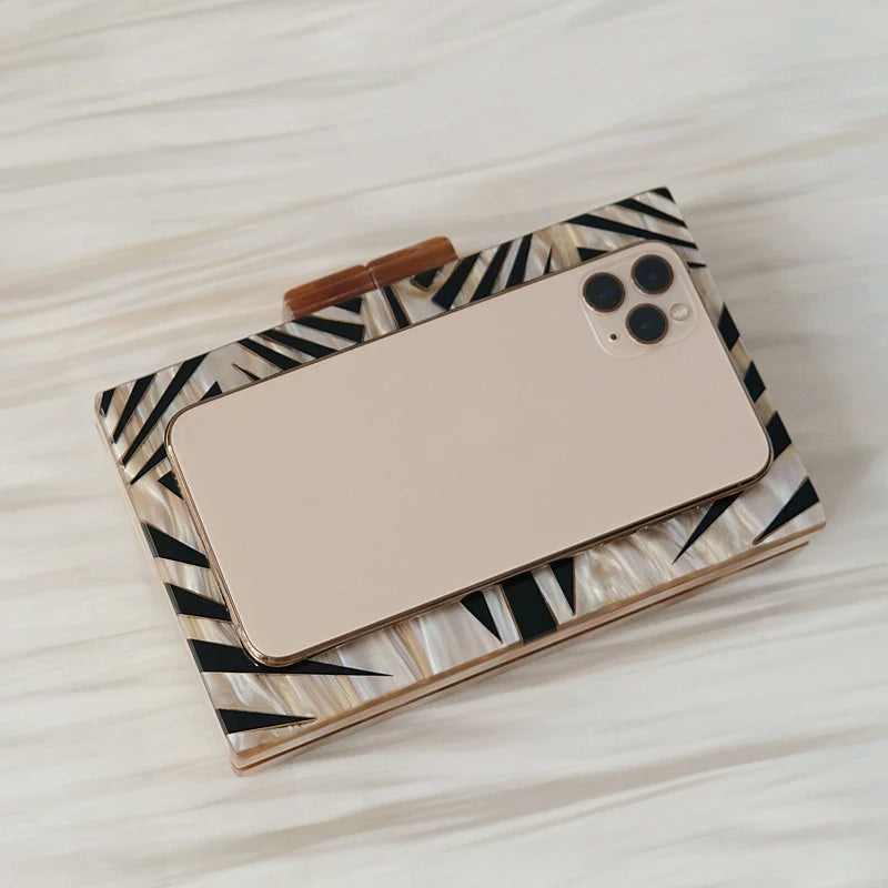 New Trendy Handbag Fashion Women Bag Brown Striped Acrylic Luxury Party Evening Bag Woman Cute Wedding Box Vintage Clutch Purse