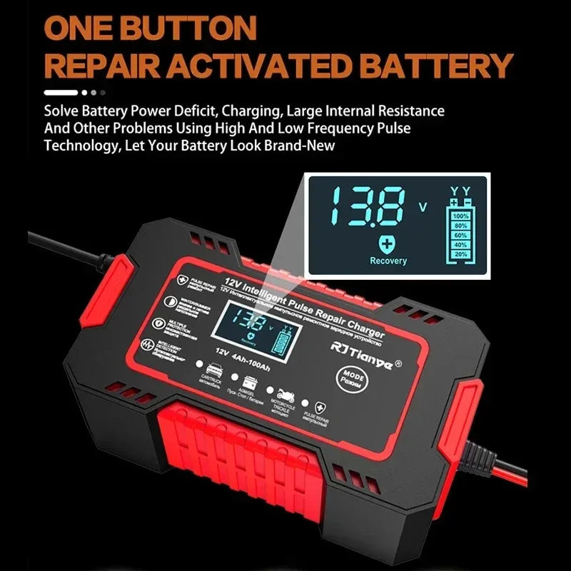EAFC 12V 6A Full Automatic Car Battery Charger Digital Display Battery Charger Power Puls Repair Chargers Wet Dry Lead Acid