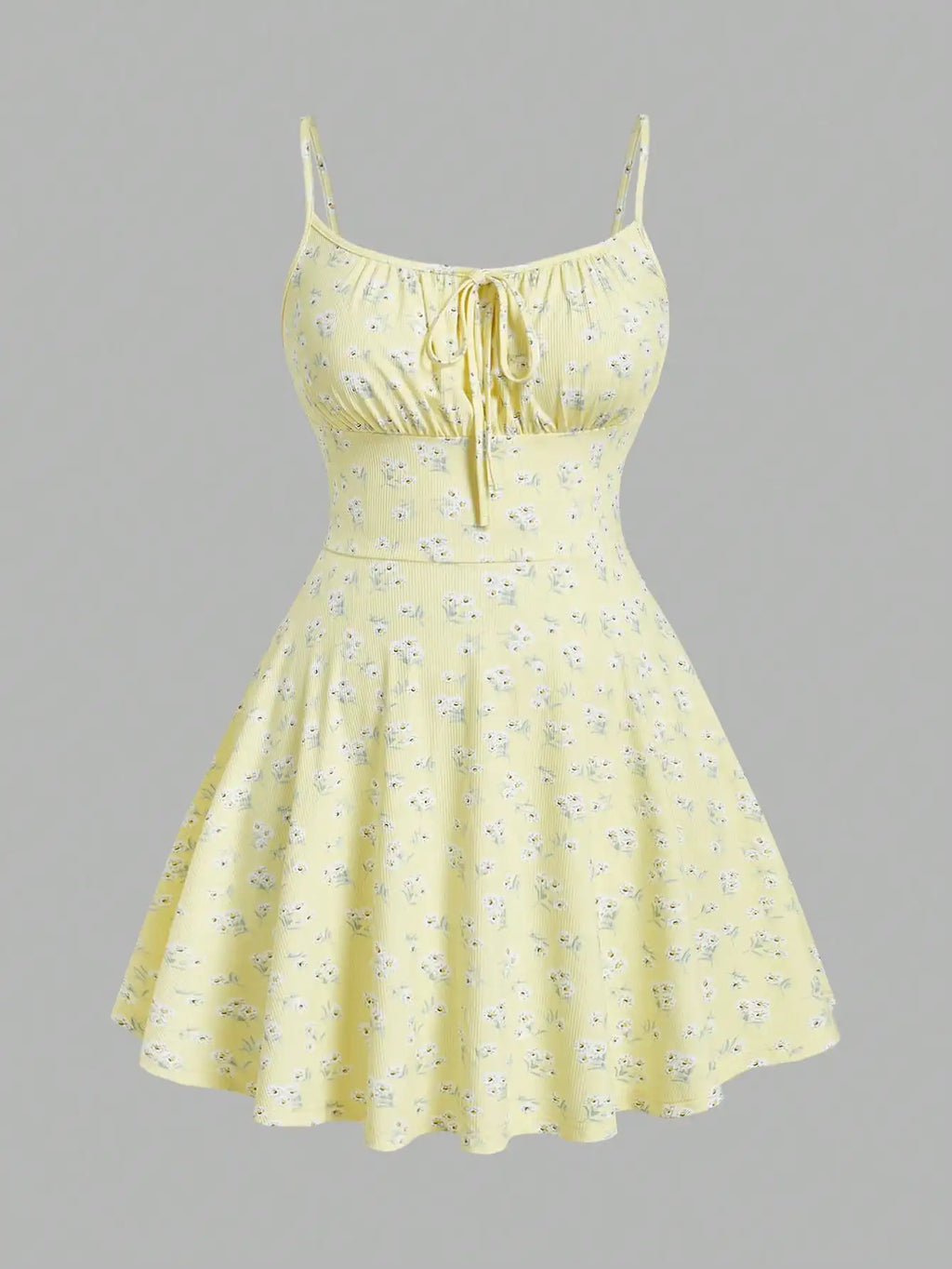 Plus Size Women's Floral Print Spaghetti Strap Dress Square Neck Tie Front A-Line Flared Hem Mini Dress