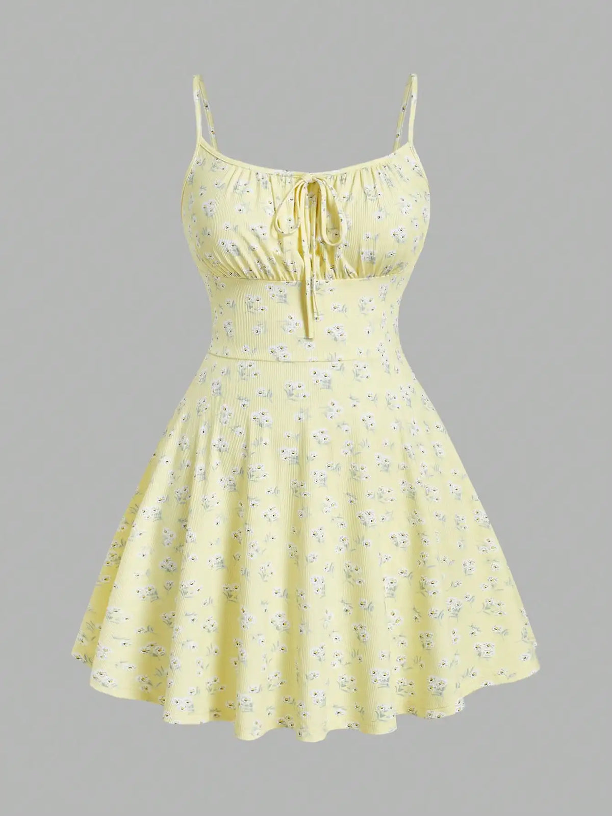 Plus Size Women's Floral Print Spaghetti Strap Dress Square Neck Tie Front A-Line Flared Hem Mini Dress