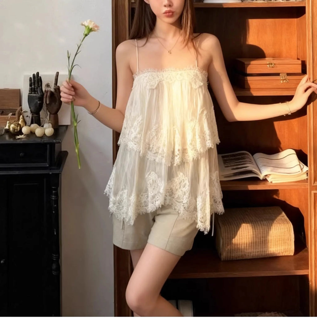 Exclusive Color Dyeing Heavy Work Multi-Layer Skirt Long Dress Women's Commute Style Sleeveless Outdoor Casual Polyester Fiber