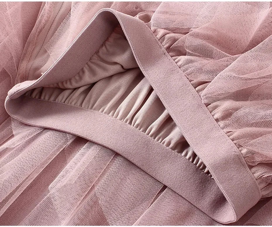 Womens Elastic High Waist Tulle Mesh Irregular Tutu Skirt Gauze Skirt Spring and Summer New Pleated A-Line Skirt in the Long Hi