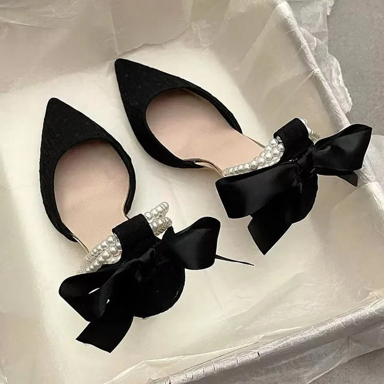 Fashionable high-heeled women's 2025 summer new pearl open-back evening dress stiletto style fairy-tale elegant single shoes