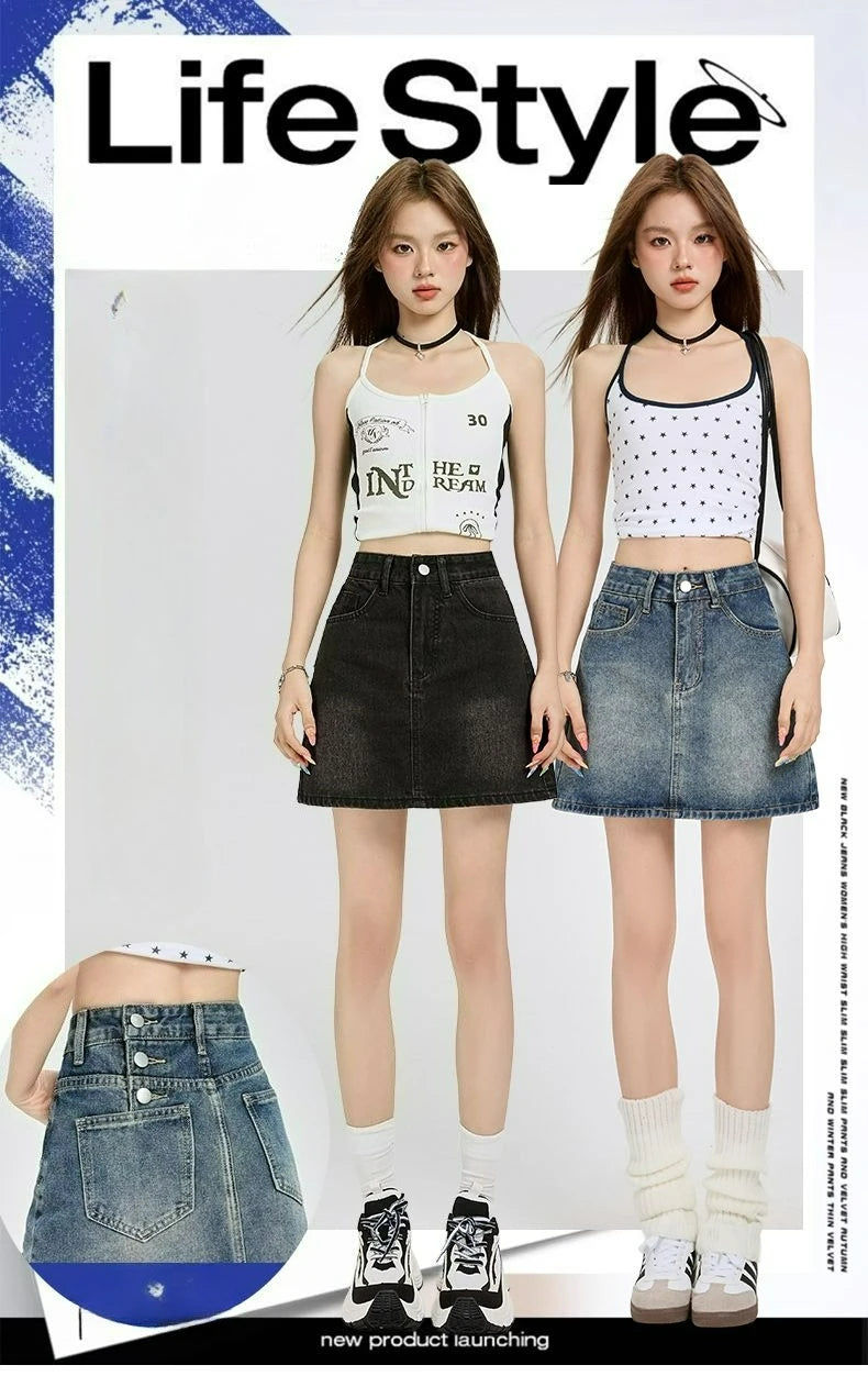 Harajuku Denim Plaid Skirt Women Sexy Multiple Pockets Mini Skirts Vintage Y2K New Fashion 2025 Lady Casual Versatile Streetwear