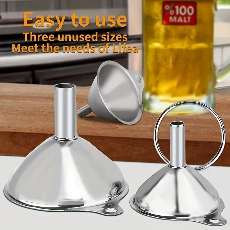 Juego de 3 embudos de cocina de acero inoxidable, embudos pequeños, embudo de boca ancha para tarros, embudo de silicona de grado alimenticio, accesorios de cocina