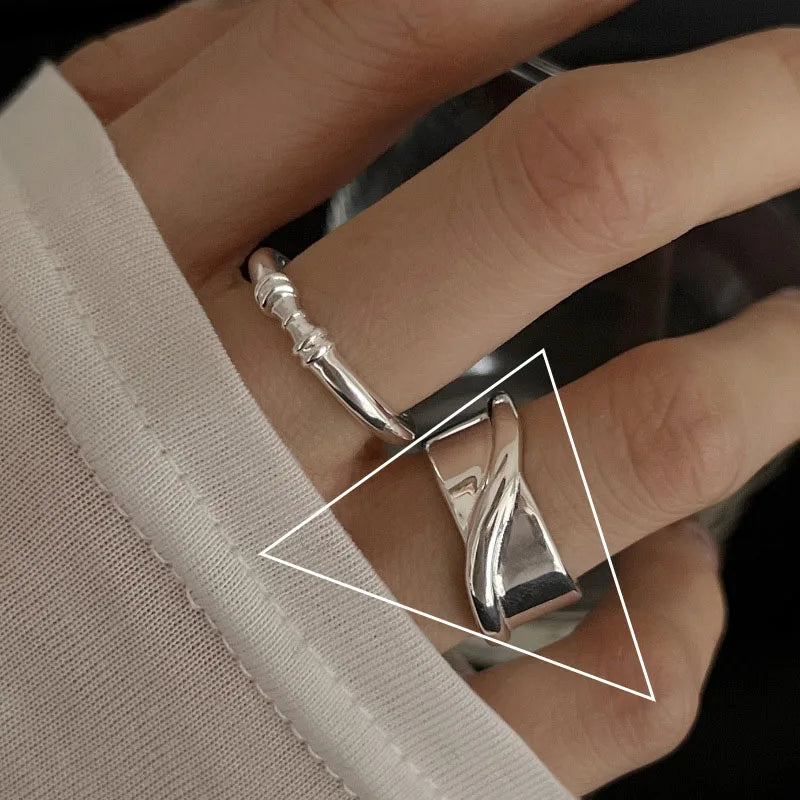 Panjbj 925 Sterling Silver Lines Ring For Women'S Jewelry Finger Adjustable Open Vintage For Birthday Dropship