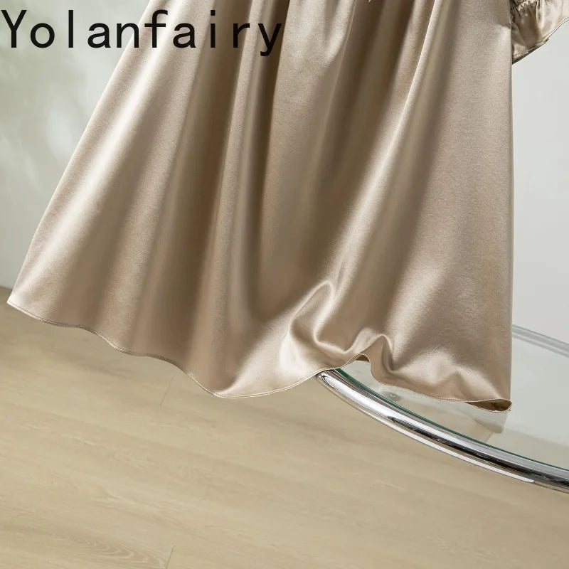 YOLANFAIRY 93% Real Mulberry Silk Pajamas for Woman 2026 Spring Summer High-end Sets Woman 2 Piece Short Sleeve Pijamas De Mujer