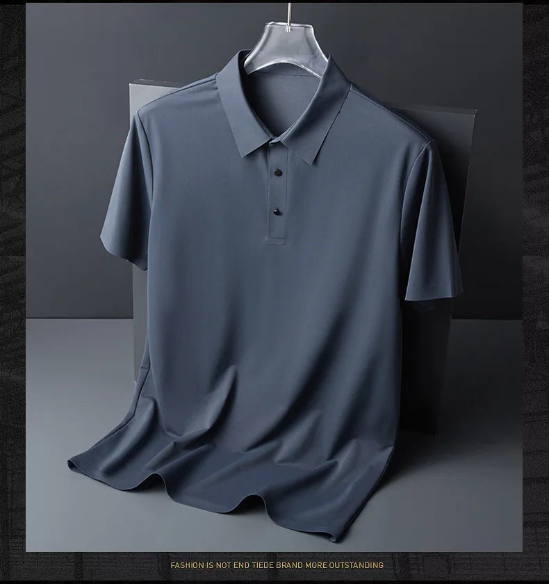 Men's Ice Silk Polo Shirt - Traceless Breathable Casual Short Sleeve
