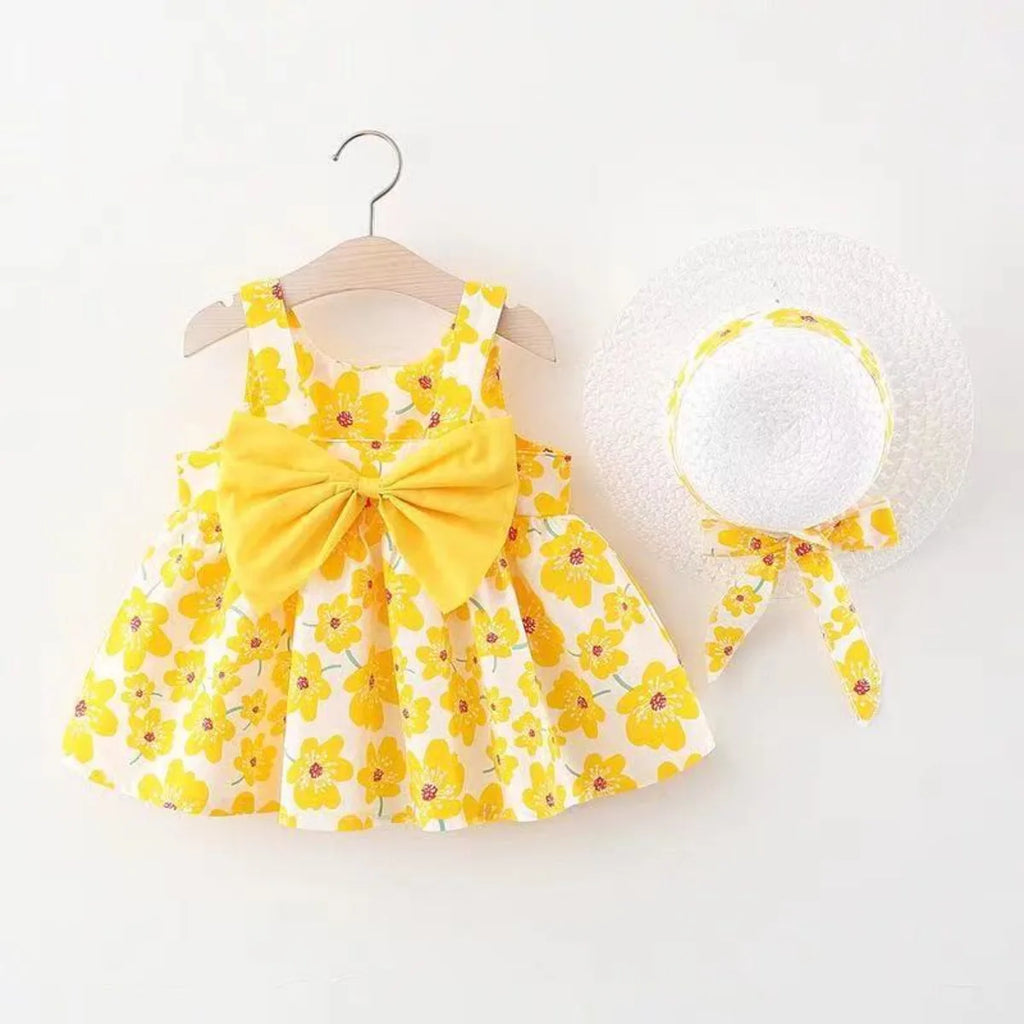 9M-3Y Baby Girl Summer Lightweight Princess Dress Newborns Cotton Breathable Floral  A-Line Dress Infant Big Bow Camisole Dress