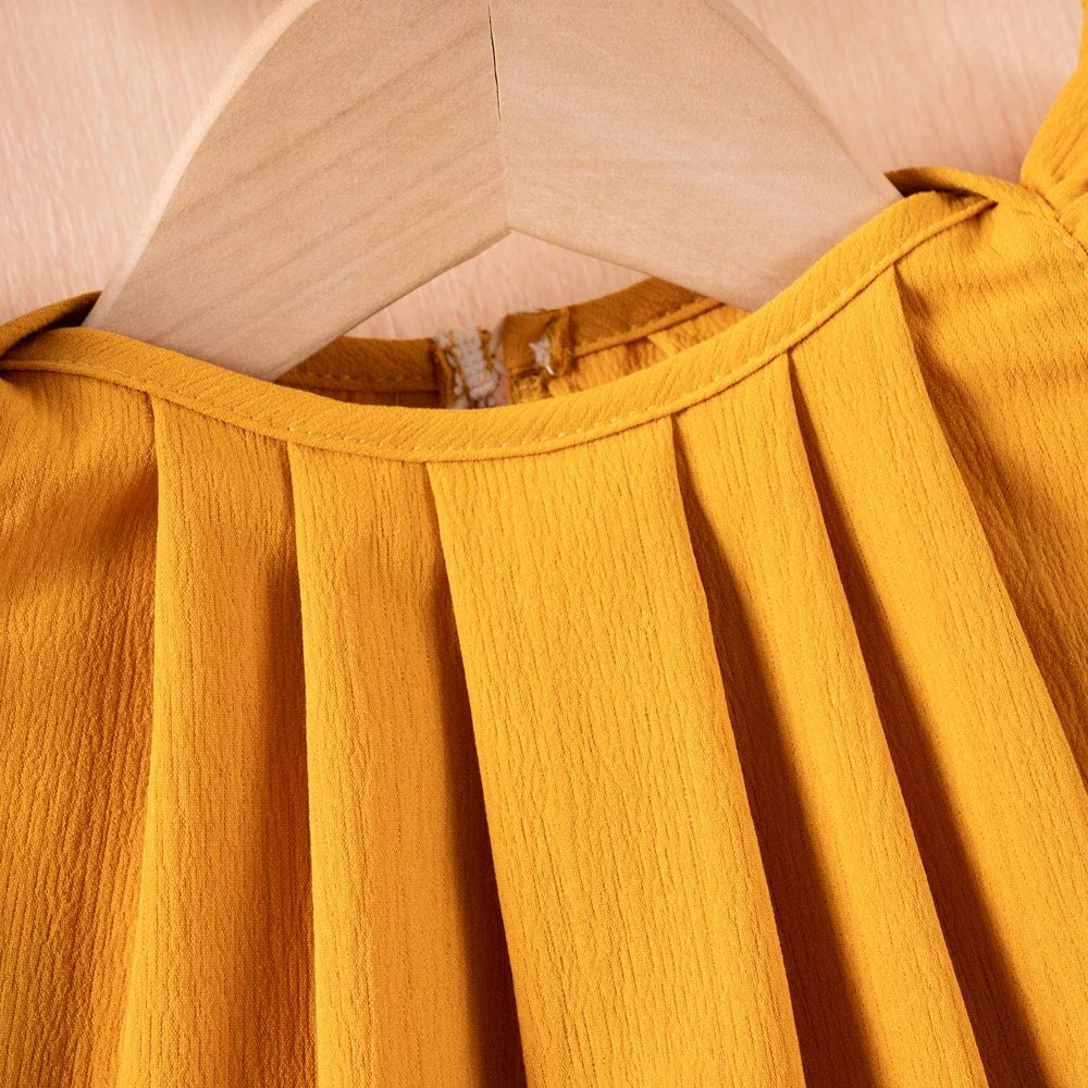 Toddler Girl Ruffle Sleeveless Dress, Solid Flared Hem Princess Party Dress, Elegant Vintage Casual Sundress for Baby Girls 1-6Y