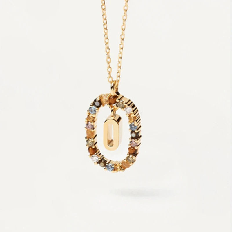 New 925 Sterling Silver Gold Letters A - Z Initial Necklace Zirconia Letter Pendant Long Chain Say My Name Fine Jewelry