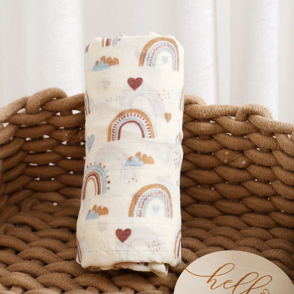 120x110cm Bamboo Cotton Baby Muslin Swaddle Blanket Cute Soft Print Baby Towel Wrap