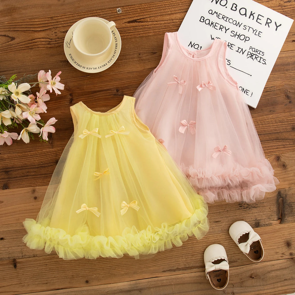 Princess Style Bow Chiffon Baby Girl Dress, Summer New Children'S Sleeveless Clothes For Birthday Parties (9 Months -4 Years)