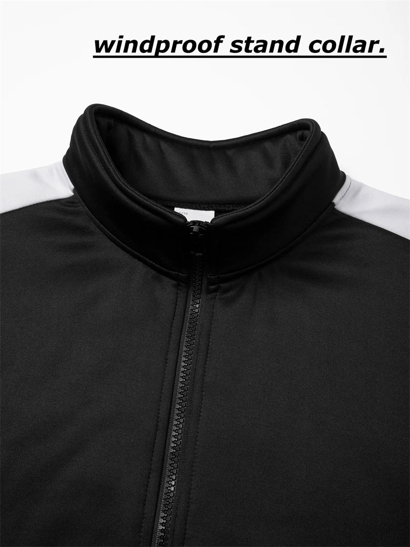 Men's Colorblock Patchwork Sporty Jacket with Kanga Pocket Fall Winter Fleece Lined Warm Long Sleeve Zip Up Coat Outwear Tops