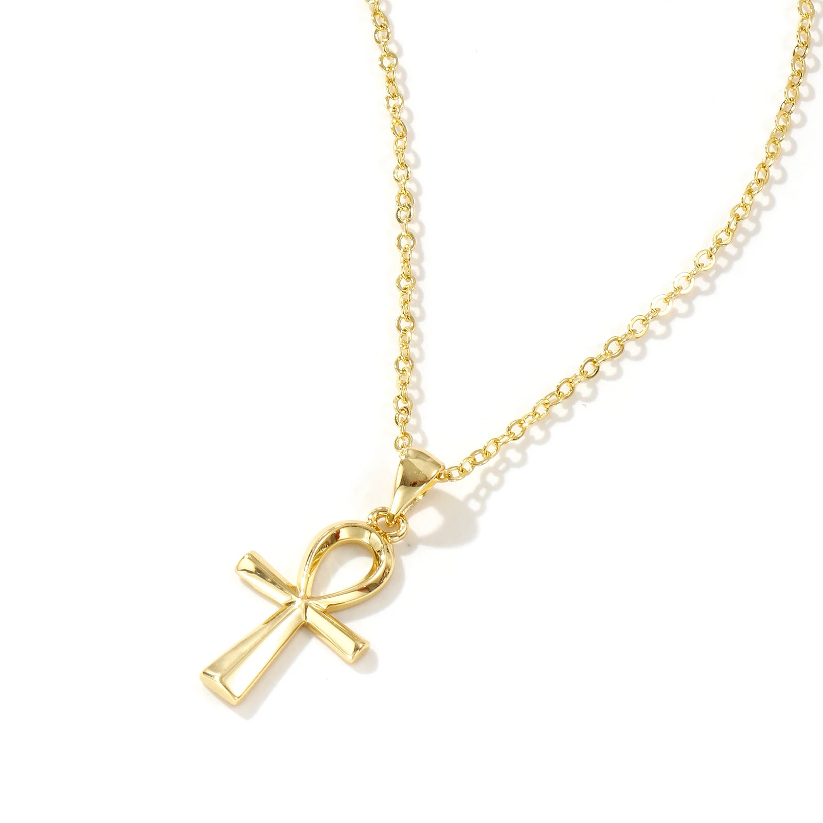 Religious Key Of Life Ankh Egyptian Cross Pendant Charm Necklace Brass 46Cm(18.1") + 6Cm(2.4"), For Women'S Hollow Retro