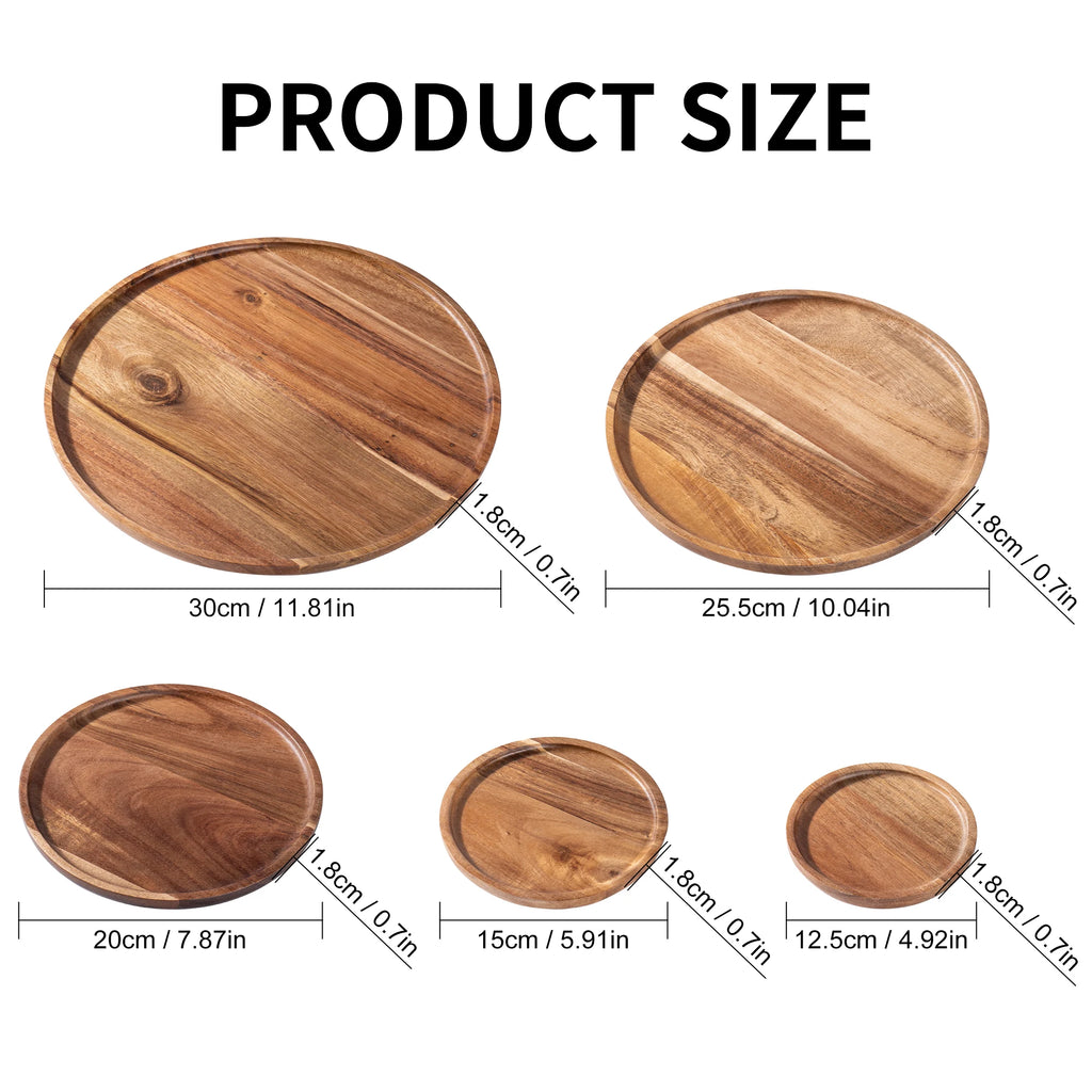 12.5/15/20/25/30cm Round Serving Platter Tray Acacia Wood Pizza Salad Plate Fruit Dessert Tray Bread Cake Container Snacks Dish