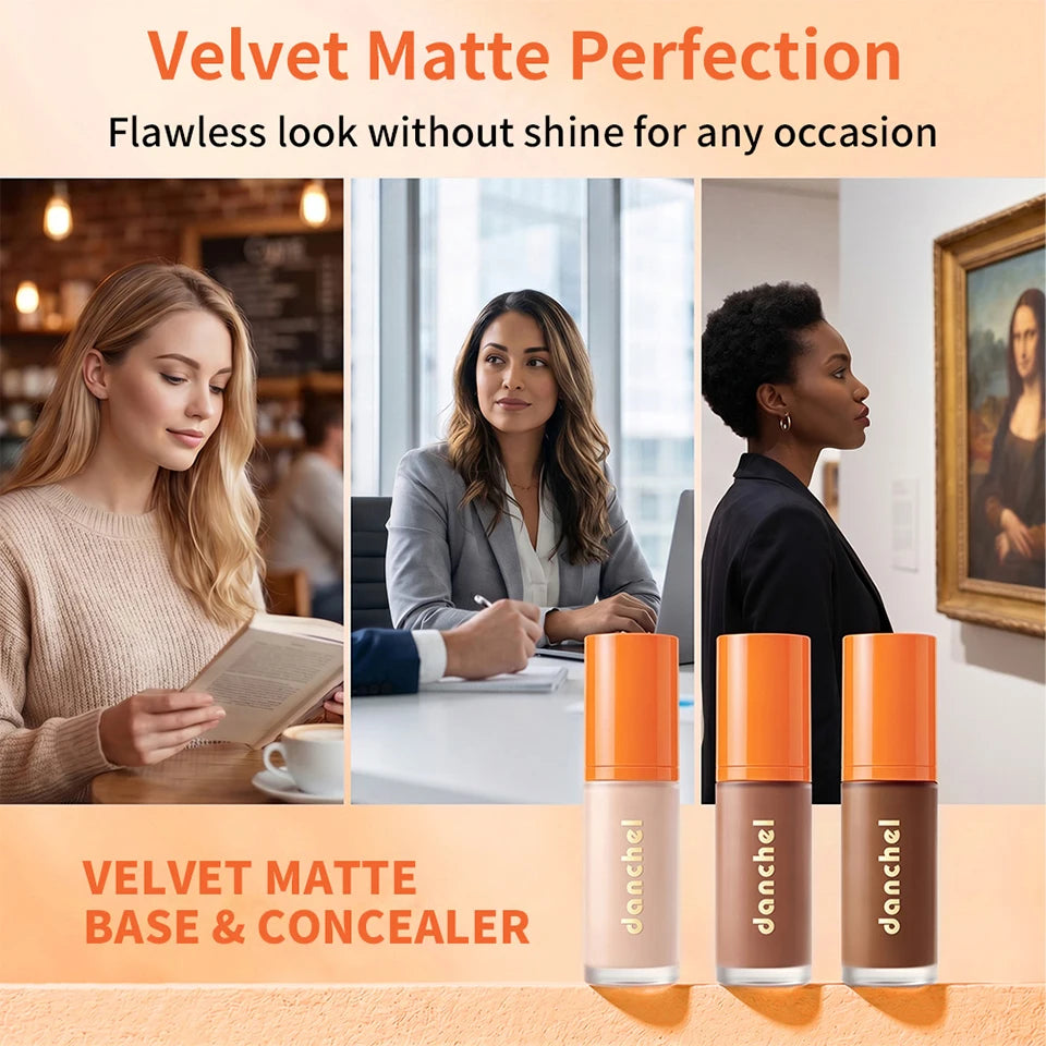 2-in-1 Liquid Foundation & Concealer Buildable Coverage Velvet Matte Finish Long Lasting Sweat Resistant Natural Face Makeup