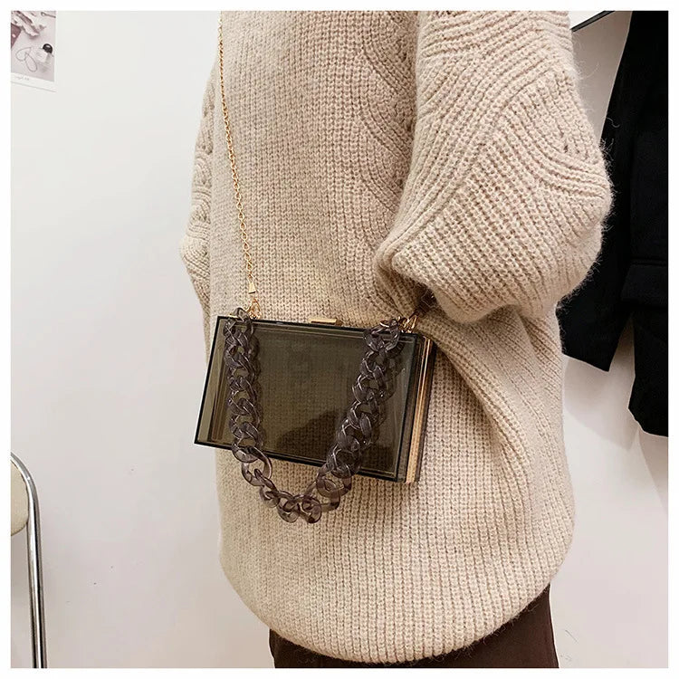 Fashionable Acrylic Handbag Women's Hot Sale Of The Season New Chain Box Bag Transparent Handbag Cross-Border Style Small Siz...