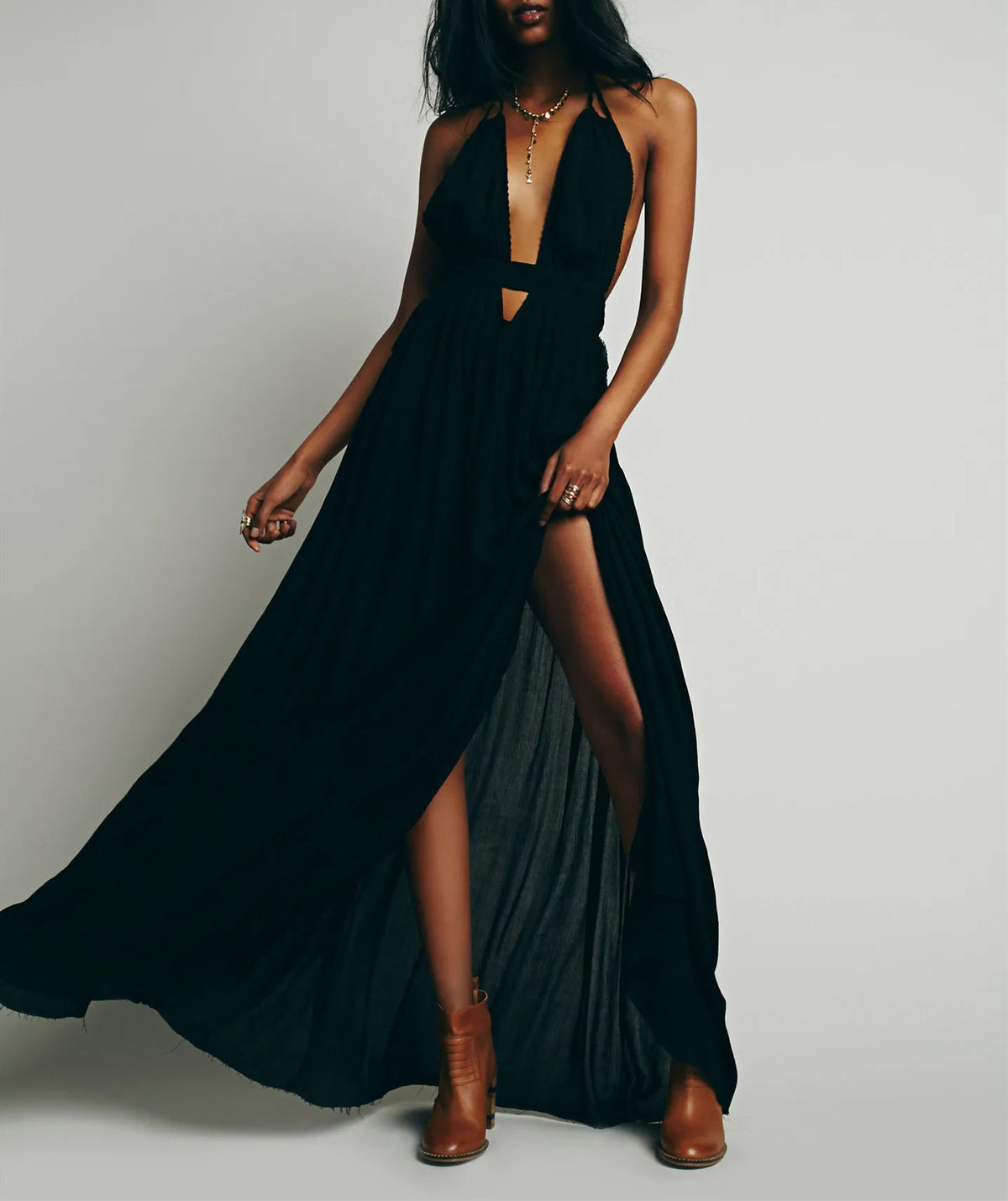 Canwedance Beach Sundress V Neck Backless Sexy Holiday Dress Cotton Maxi Dresses Boho Vestidos Vacation Strapless Dress