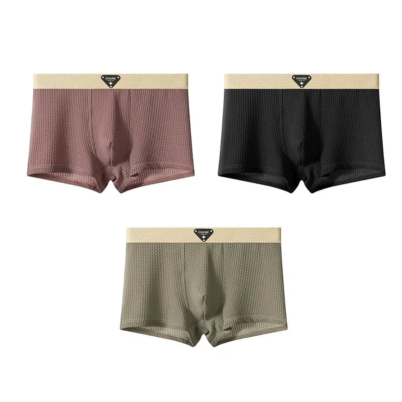 Men's Boxer Briefs 3 Pack Solid Knit Striped Breathable Ultra Soft Moisture Wicking Elastic Waist Underwear
