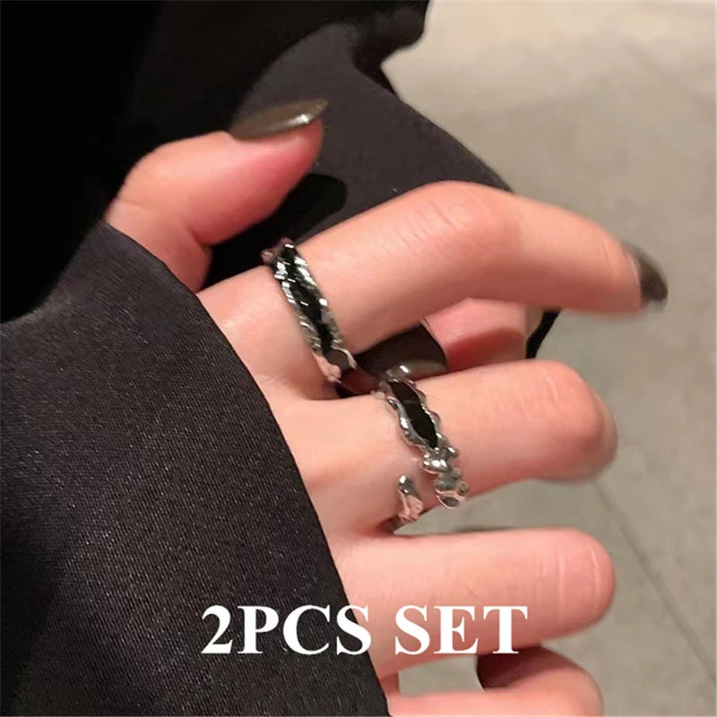 Punk Harajuku Goth Thorns Black Silver Color Irregular Heart Cross Open Ring For Women'S Men Lover Vintage 90S Y2K Grunge Jewely