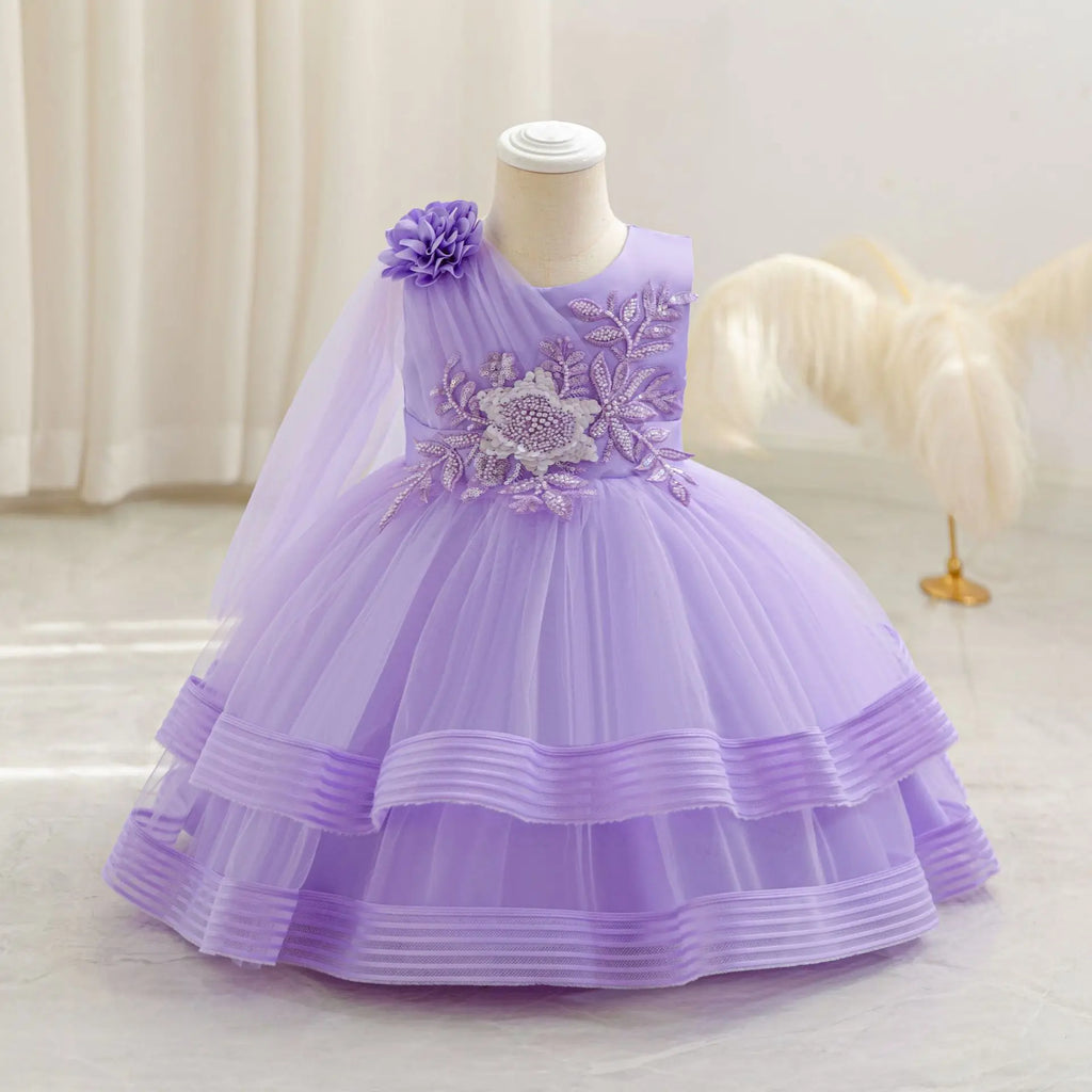 HETISO Flower Wedding Party Dress for Girls Baby Holiday Layered Tulle Ball Gown Toddler Kids Beaded Costume 6M-4 Years