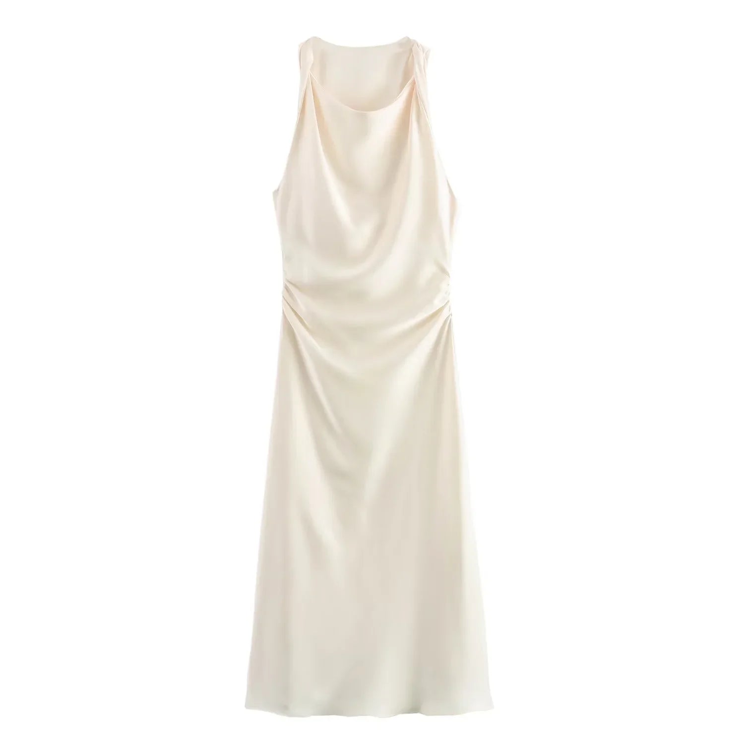 Satin Halter Midi Dress | Sleeveless Evening Party Dress