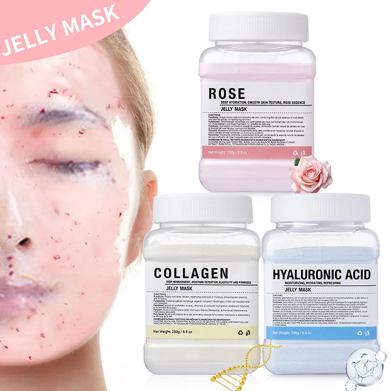 Rose/Hyaluronic Acid/Collagen Jelly Face Mask Powder-Moisturizing, Improving and Hydrating Facial Skin Care-Natural Gel Peel Off