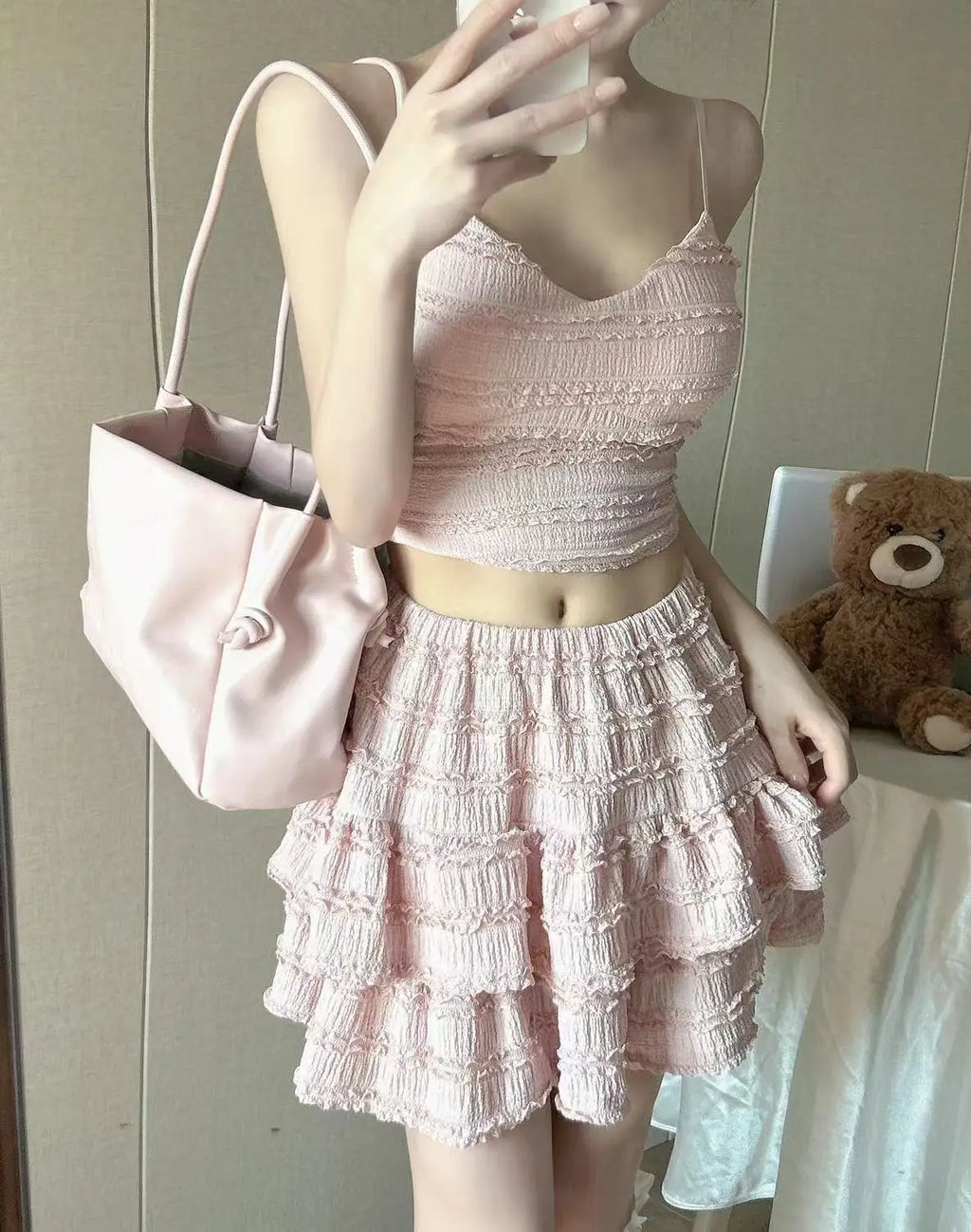 Ballet Style Puffy Short Skirt Women Summer Lace Crop Top Design Sensation Half Skirt Pure Desire Sweet And Spicy Set