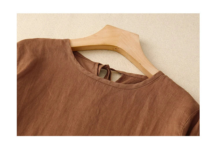 Korean Style Summer Fashion Solid Color Simple Basic Cotton Linen Dress for Women Good Quality Half Sleeve Elegant Frock Female