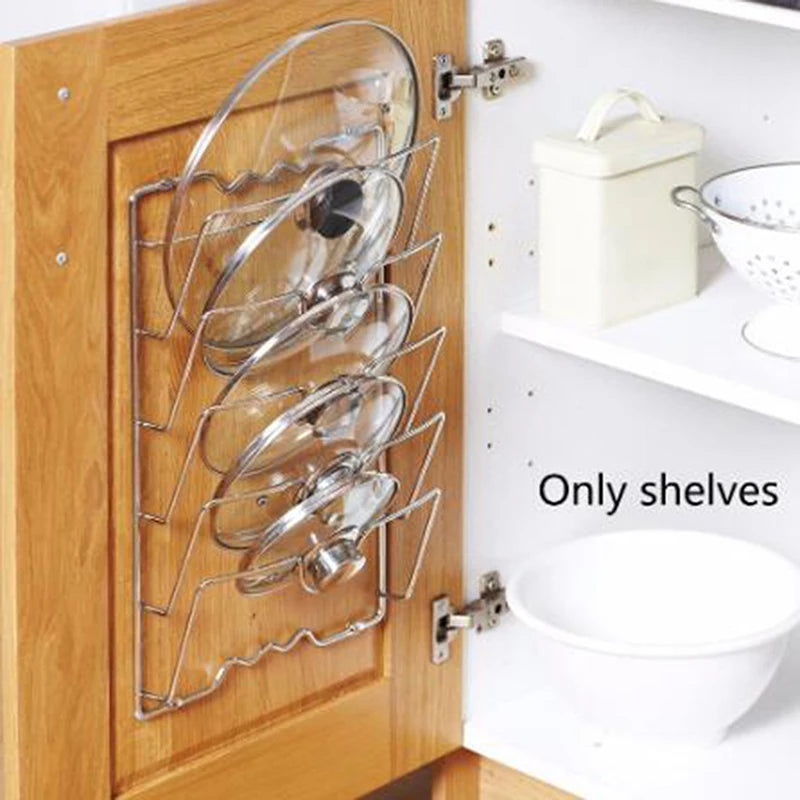 1 Ud. Accesorios de cocina Soporte de acero inoxidable para tapas de ollas Organizador de cocina Soporte para tapas de sartenes Rejilla para platos