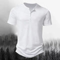 American European Style New Fashion Summer Men's Casual Trendy Solid Color Short Sleeve Henry Collar Loose T-shirts Male Tops
