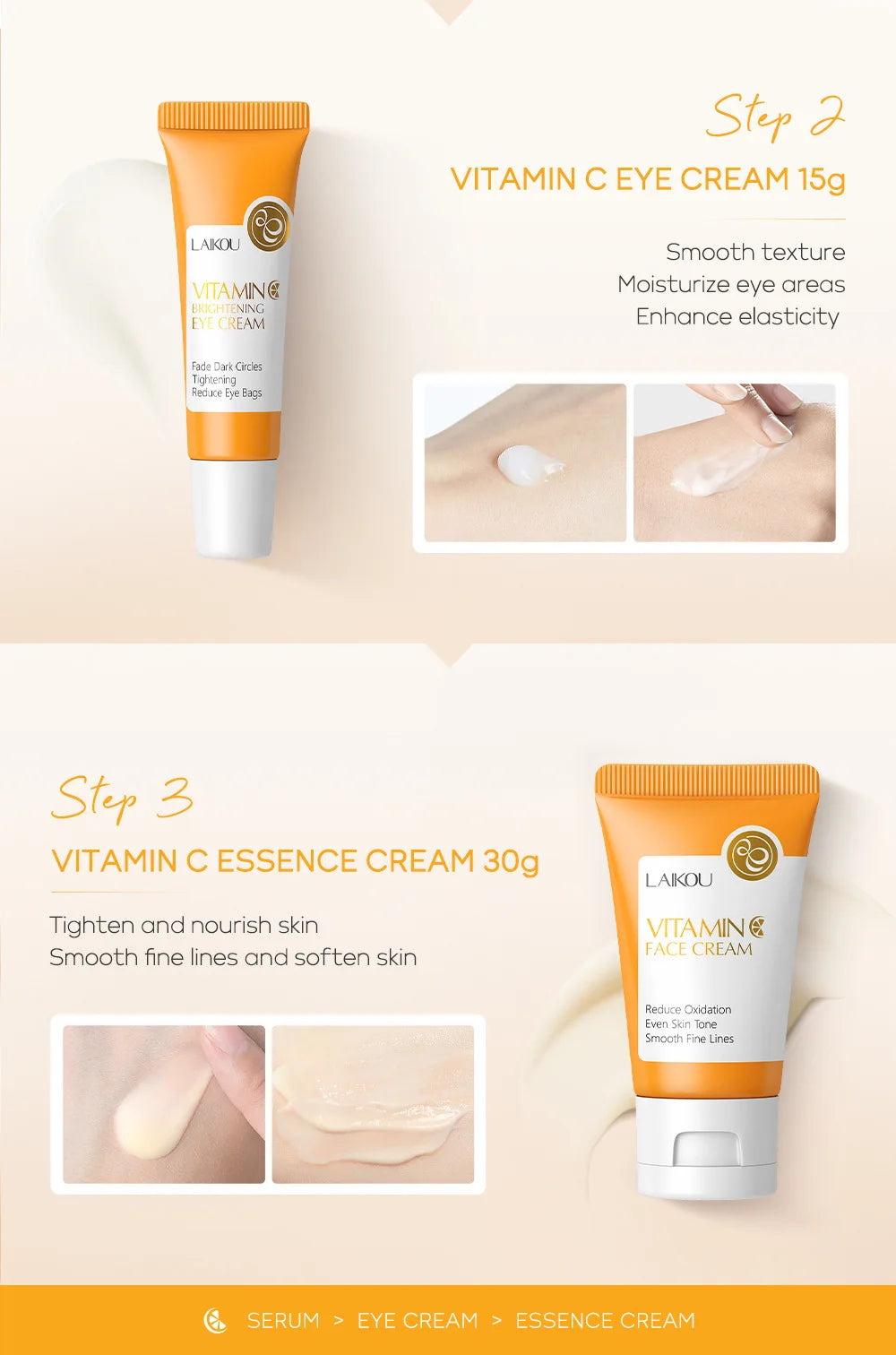 LAIKOU Vitamin C Skin Care Set - 3-Piece Facial Care Kit