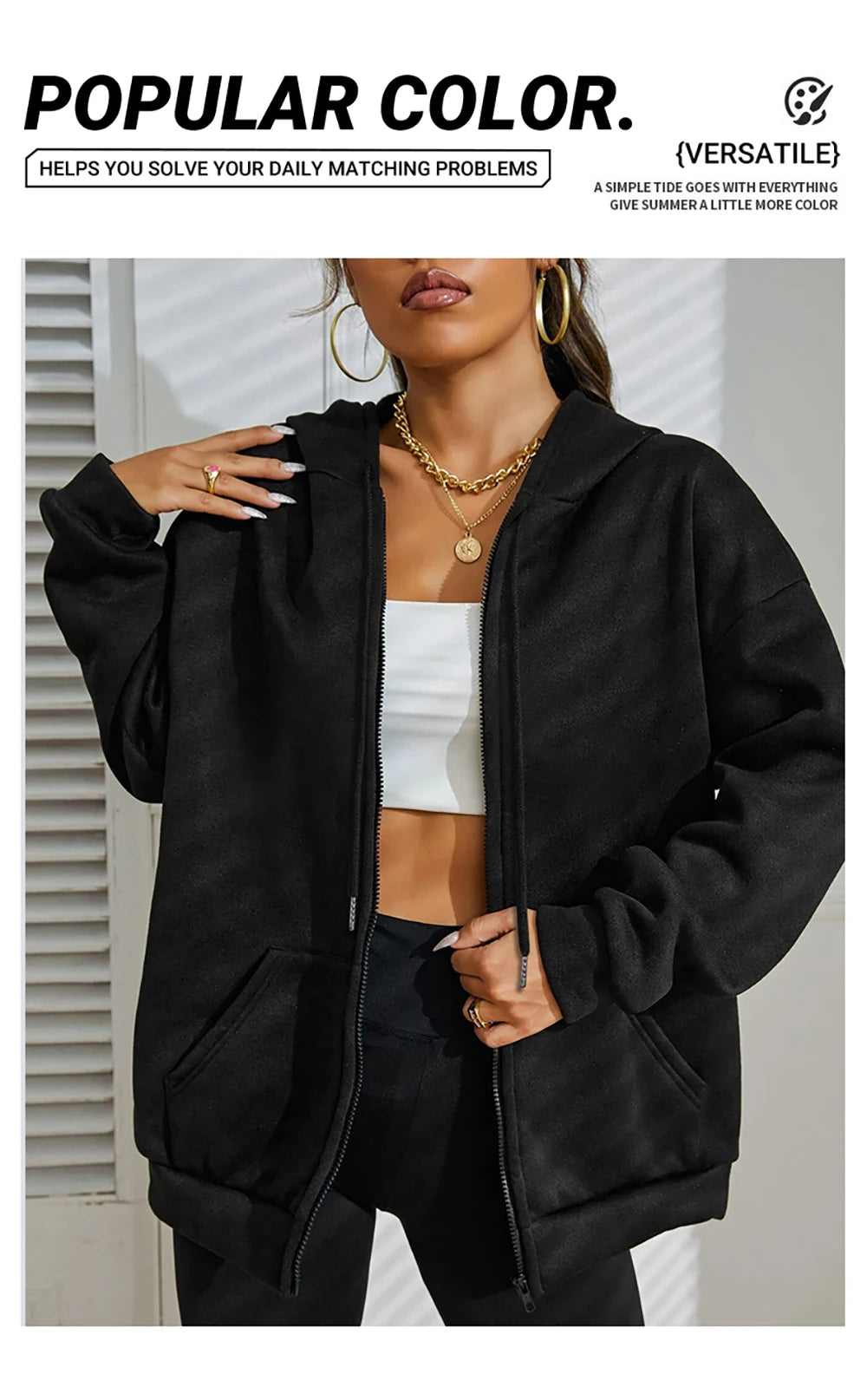 Plus Size Solid Zipper Hoodies Women Warm Fleece Hooded Sweatshirt Autumn Casual Sportswear Pocket Jogging Clothing Street Coat