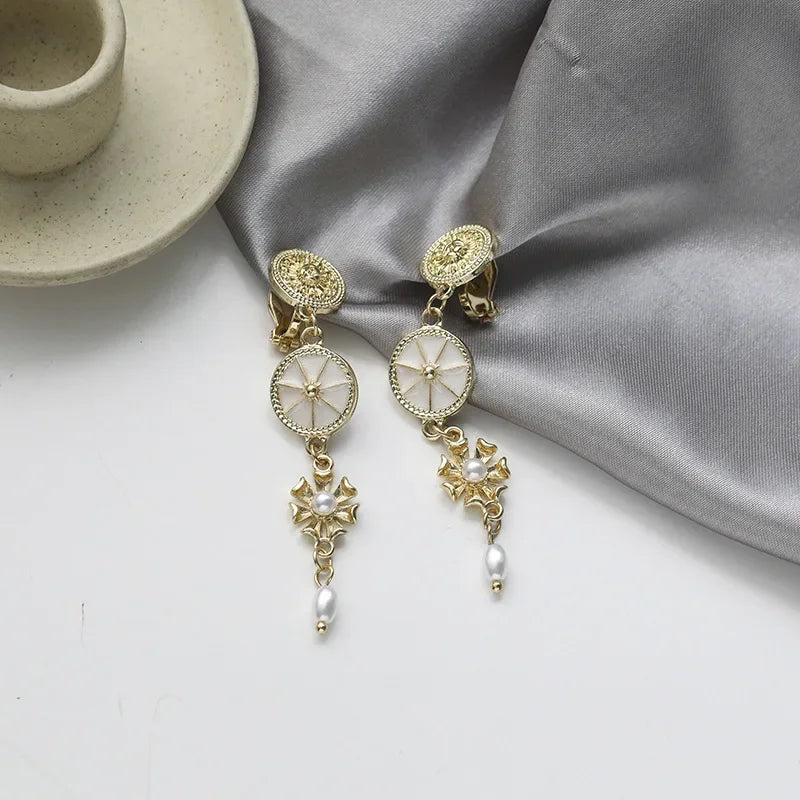Korean Fashion Style Pearl Long Tassel Clip on Earrings for Women Simple Temperament Long Chain Non-piercing Ears Clip Earrings