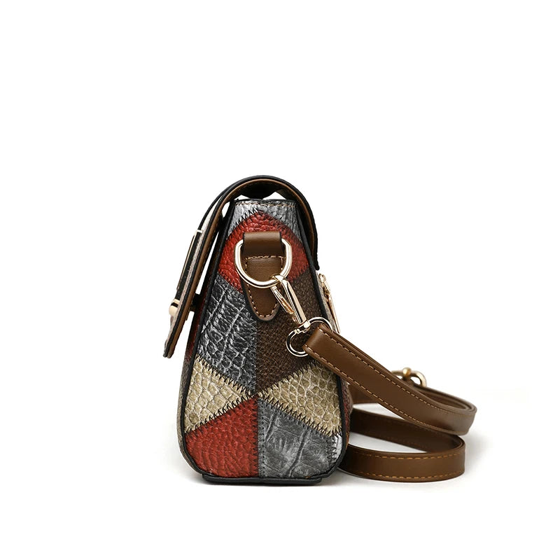 Flap Sling Shoulder Bags for Women Vintage Splicing Crossbody Messenger Bag Purse Female PU Leather Handbag Pocket