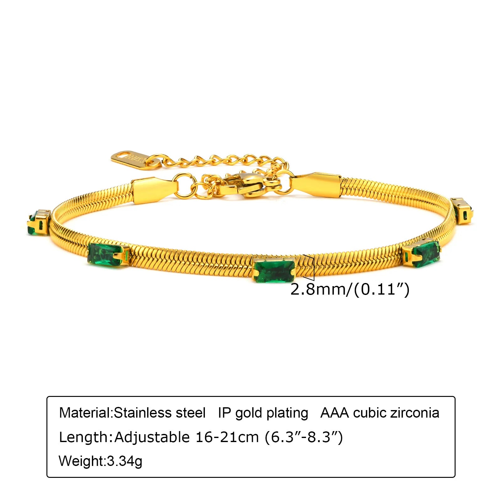 Retro Green Zircon Pendant Necklace For Women'S, Crystal Stone Chain Stainless Steel Gold Plated Luxury Birthday Gifts