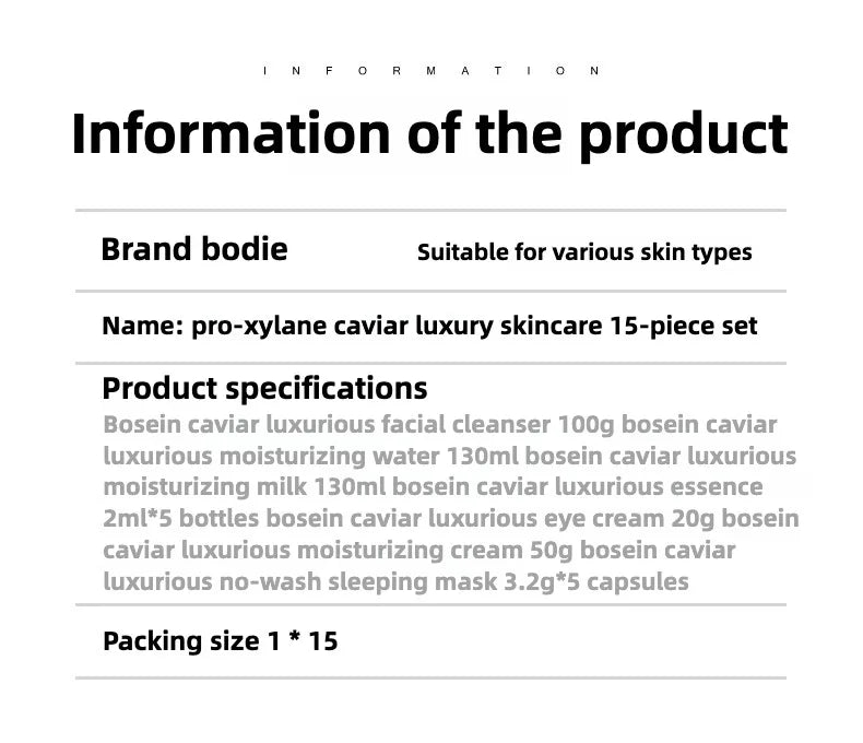 Caviar Pro-Xylane skincare 15-piece set  Reduces Fine Lines Repairs Skin Hydrates  Brightens Anti-Aging Firming Skincare